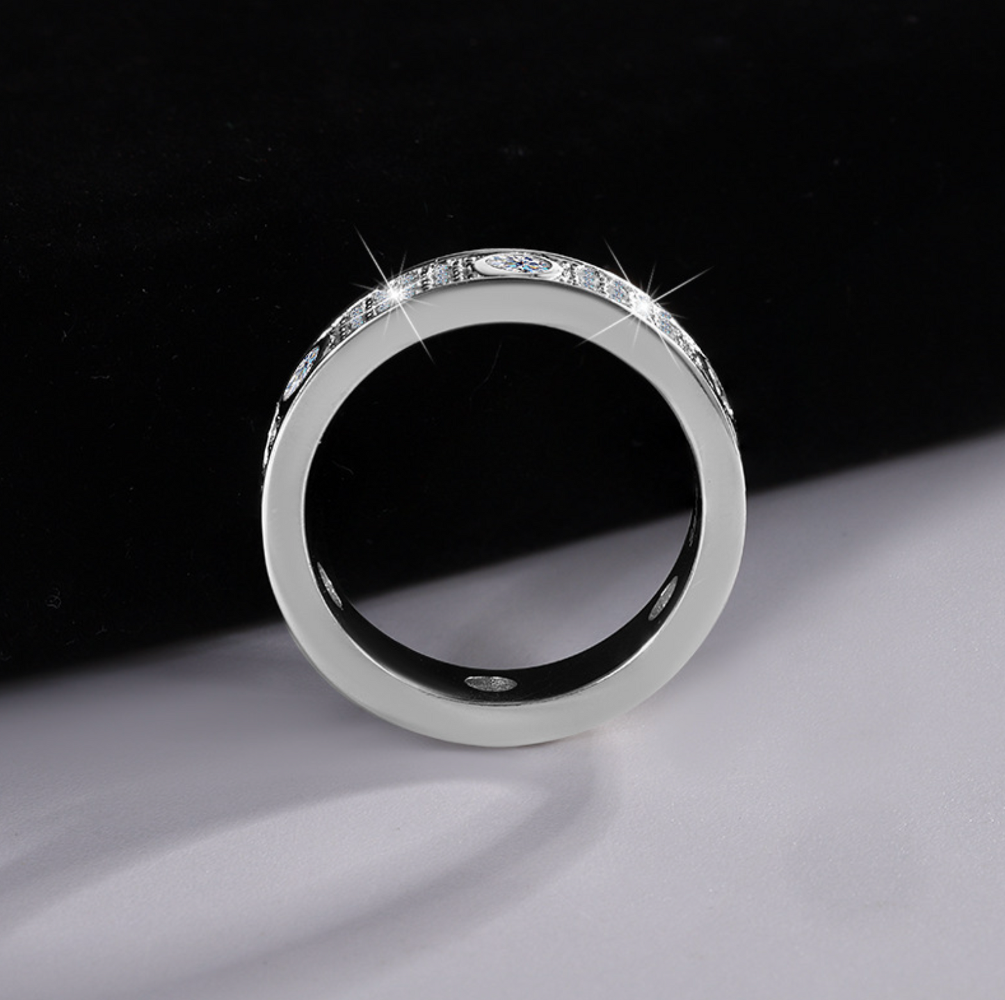 VVS1 Moissanite Fully Iced Three Rows Eternity Ring