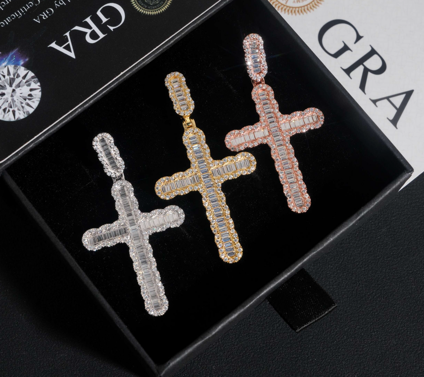 VVS1 Moissanite Iced-Out Baguette Cross Pendant