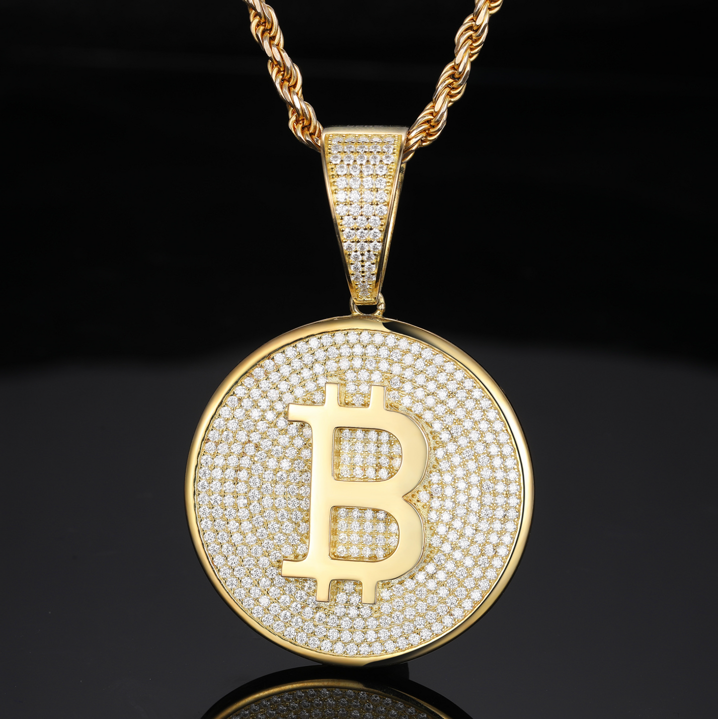 VVS1 Moissanite Iced-Out Bitcoin Pendant