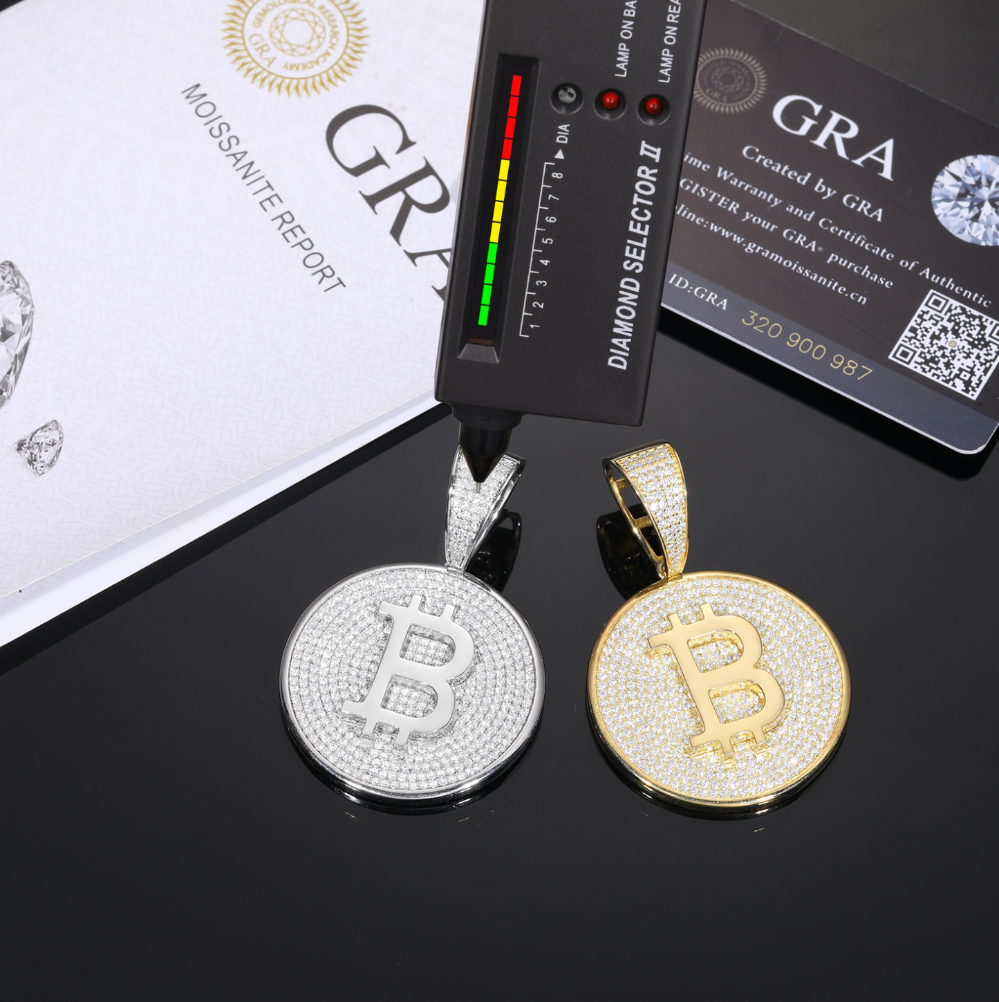 VVS1 Moissanite Iced-Out Bitcoin Pendant