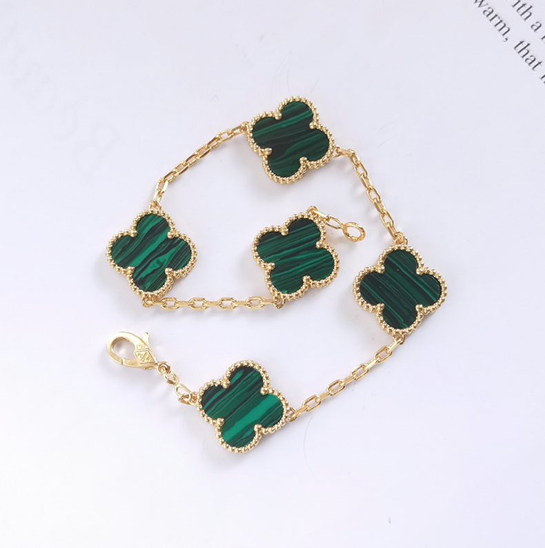 Green Malachite Four Leaf Clover Bracelet