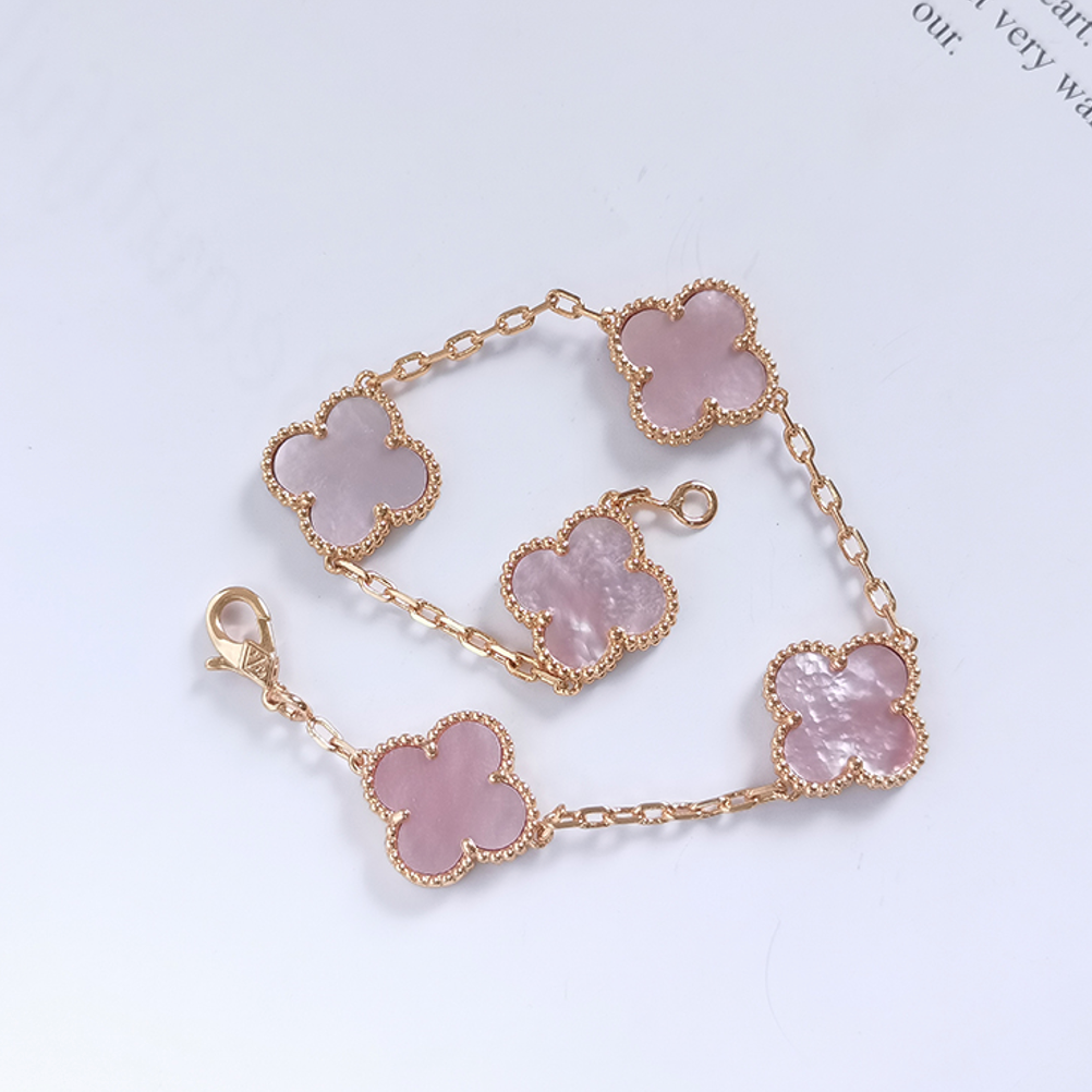 Pink Mother of Pearl Four Leaf Clover Bracelet
