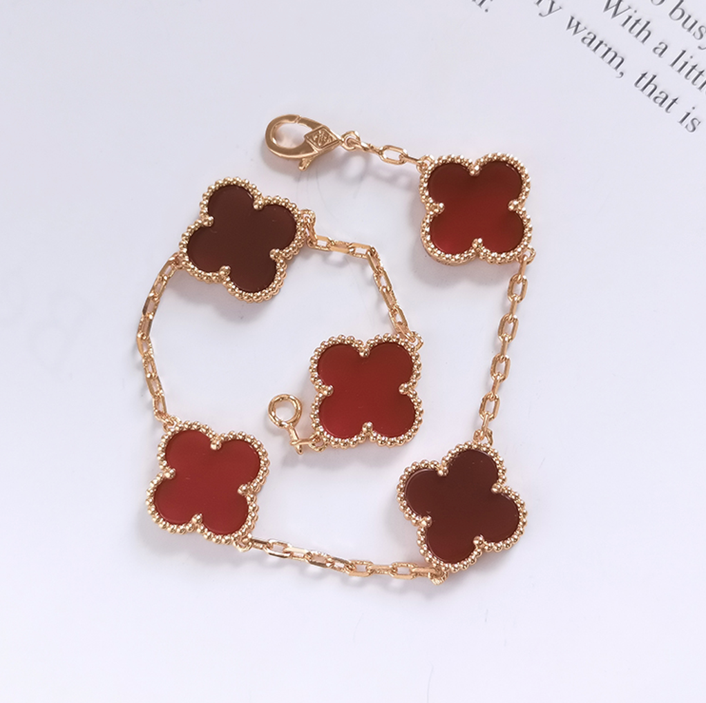 Red Agate Four Leaf Clover Bracelet
