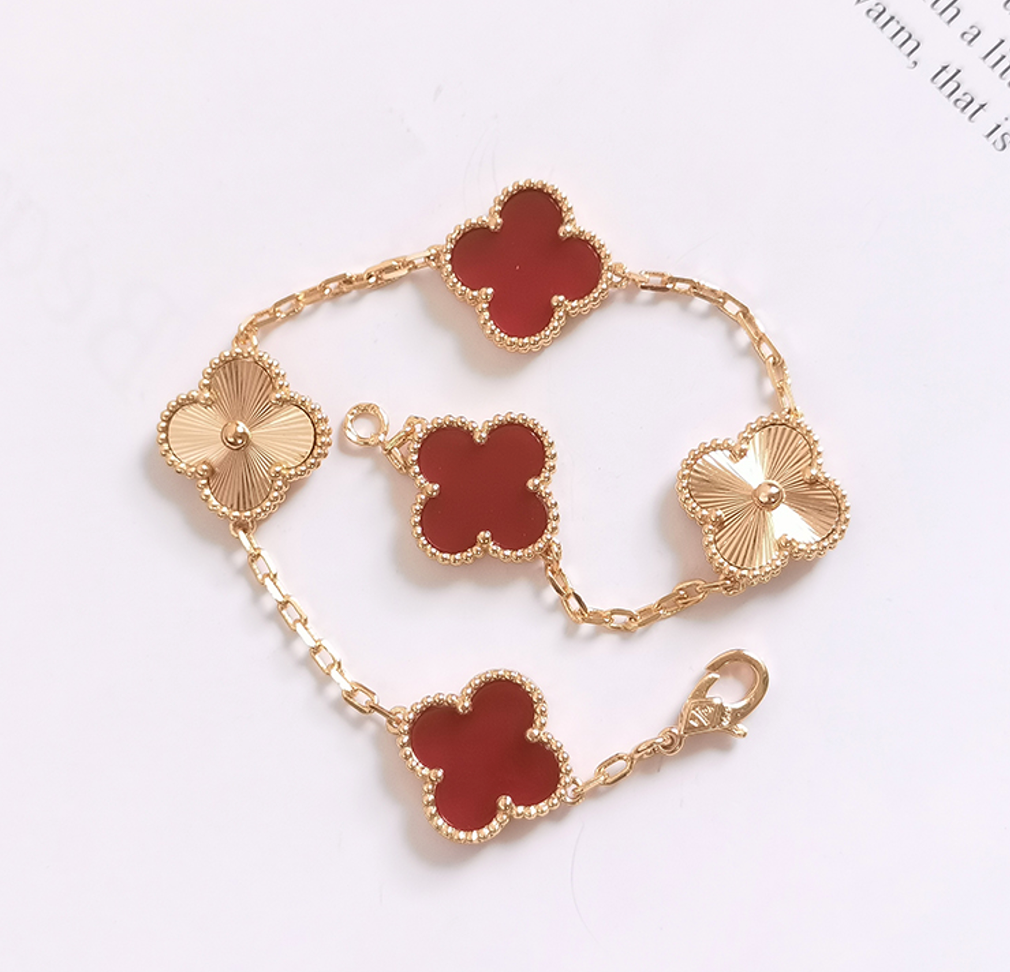 Red Agate Four Leaf Clover Bracelet
