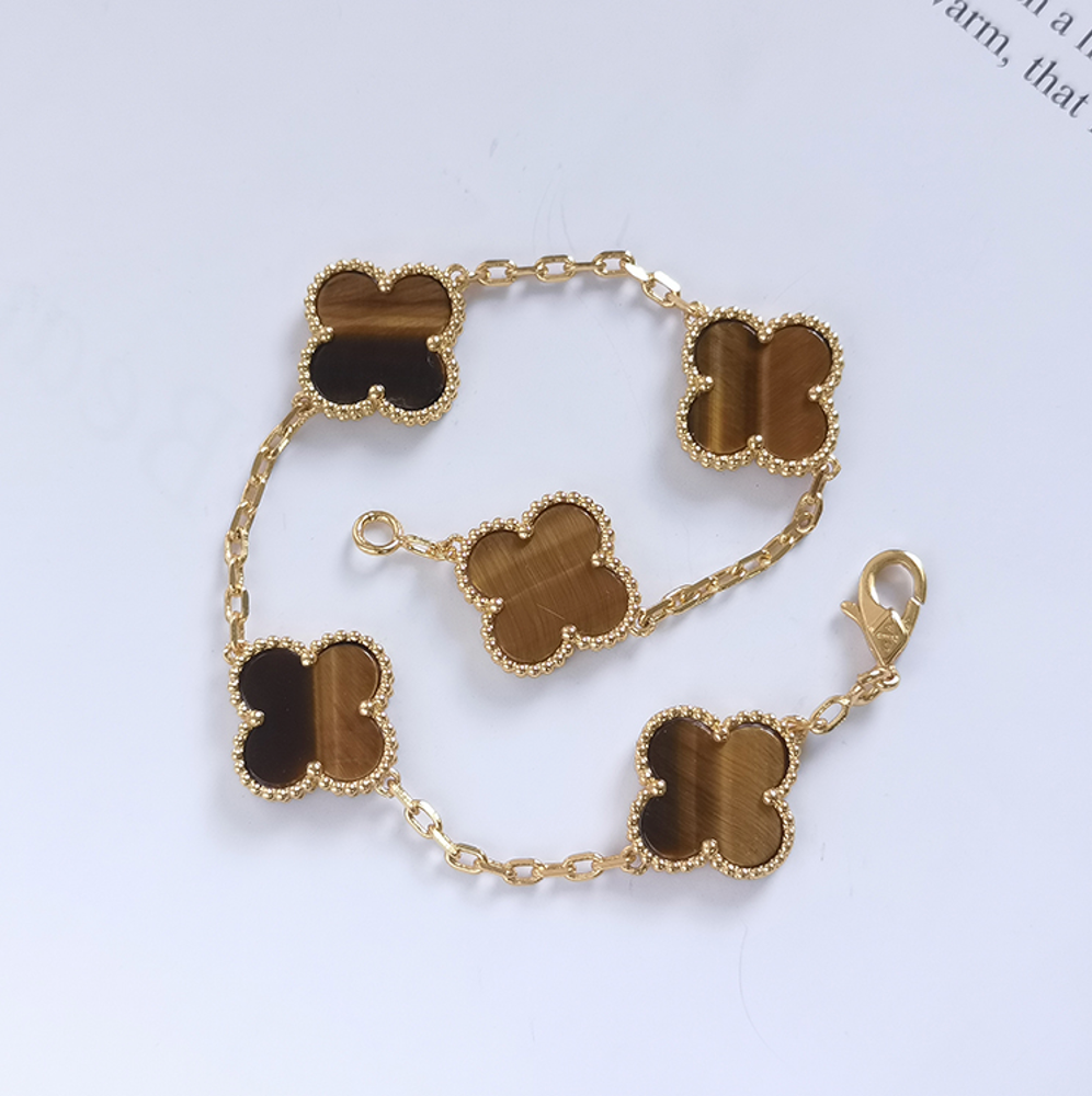 Tiger's Eye Four Leaf Clover Bracelet