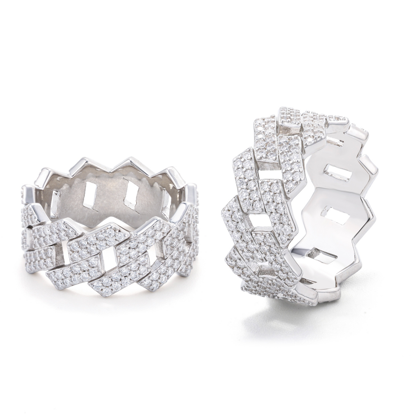 VVS1 Moissanite Two Rows Iced Cuban Ring