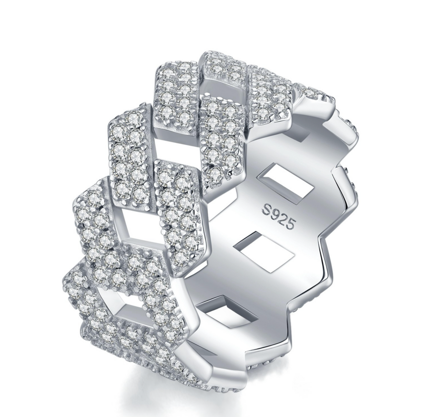 VVS1 Moissanite Two Rows Iced Cuban Ring