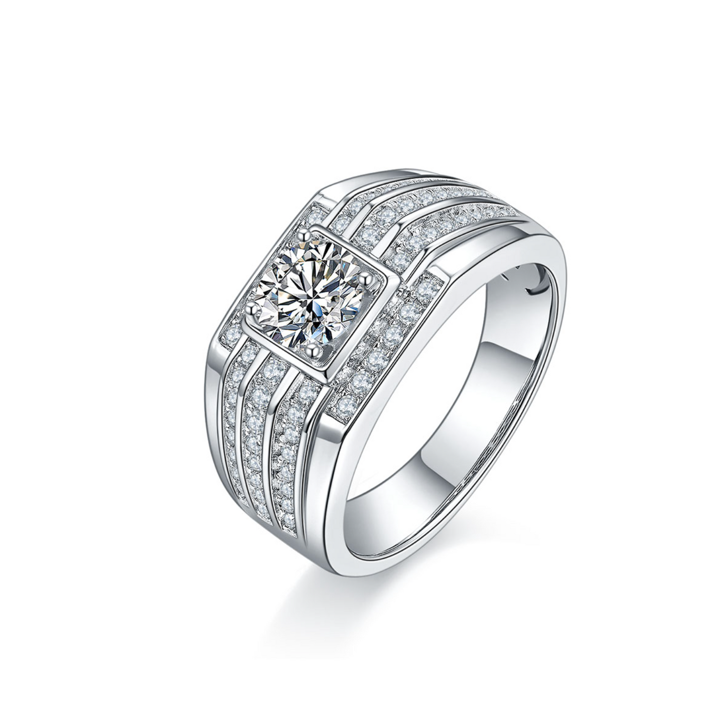 VVS1 Moissanite 1 Carat Three Rows Classic Band Ring