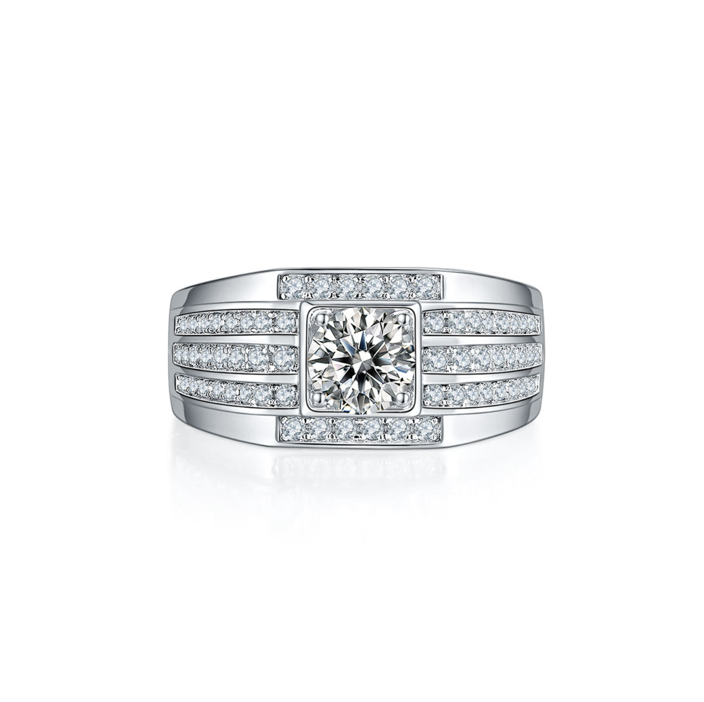 VVS1 Moissanite 1 Carat Three Rows Classic Band Ring