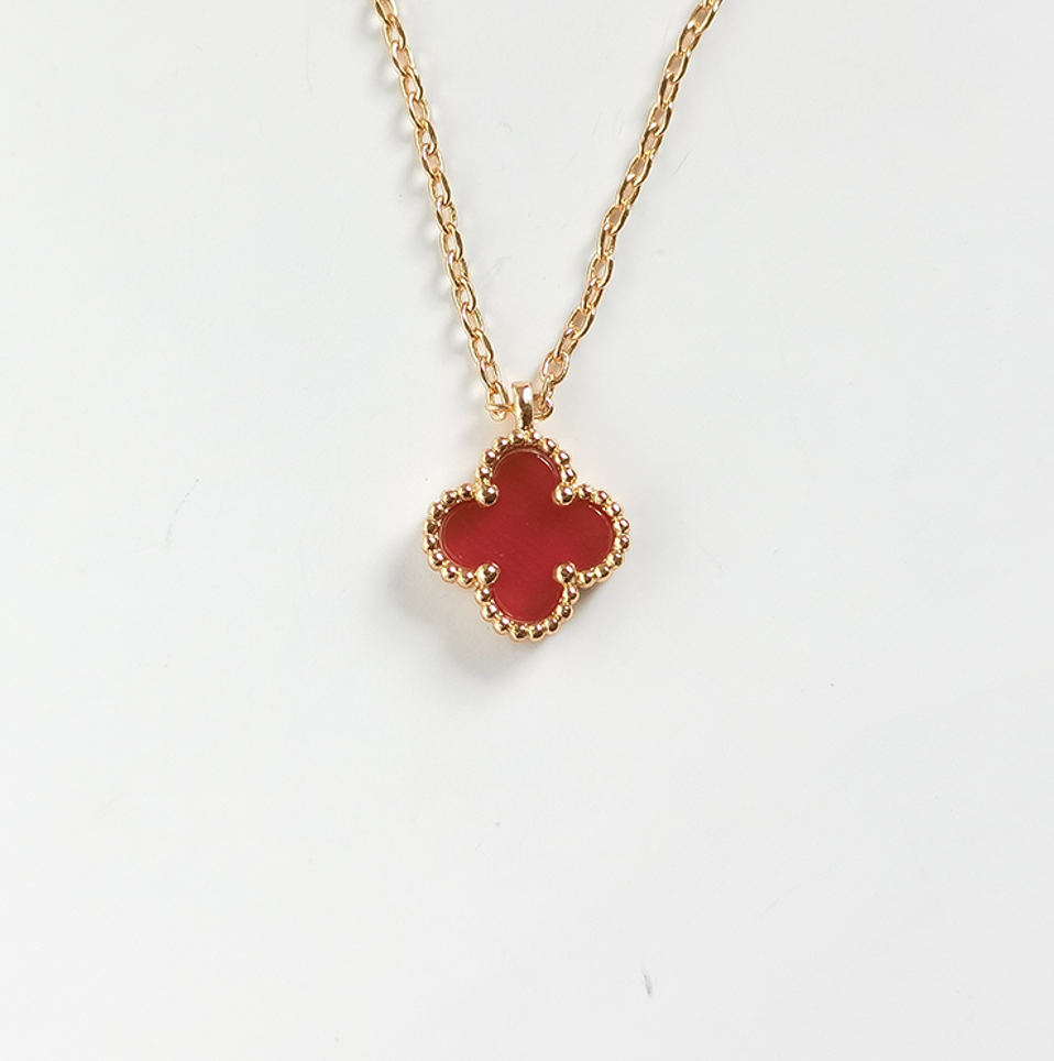 Red Agate Four Leaf Clover Chain