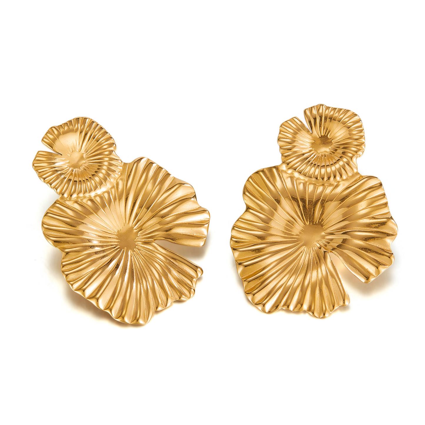Big Flower Stud Earrings - Gold Plated