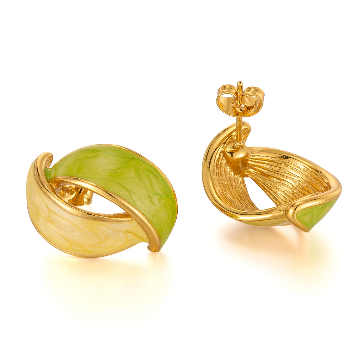 Knot Green Enamel Stud Earrings - Gold Plated