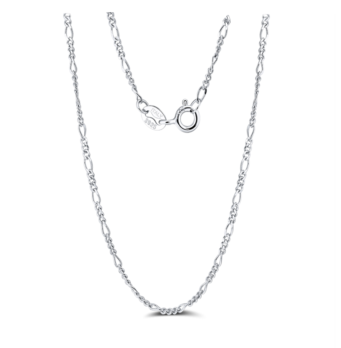 1.68mm Figaro Link Chain - Rhodium Plated