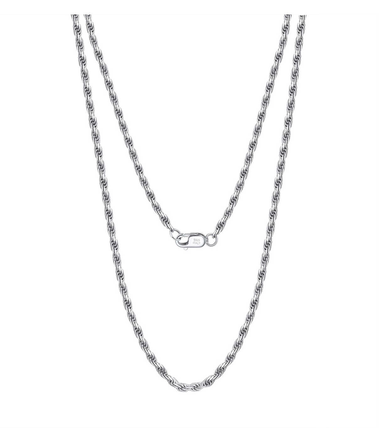 Diamond-Cut Rope Chain - Rhodium Plated