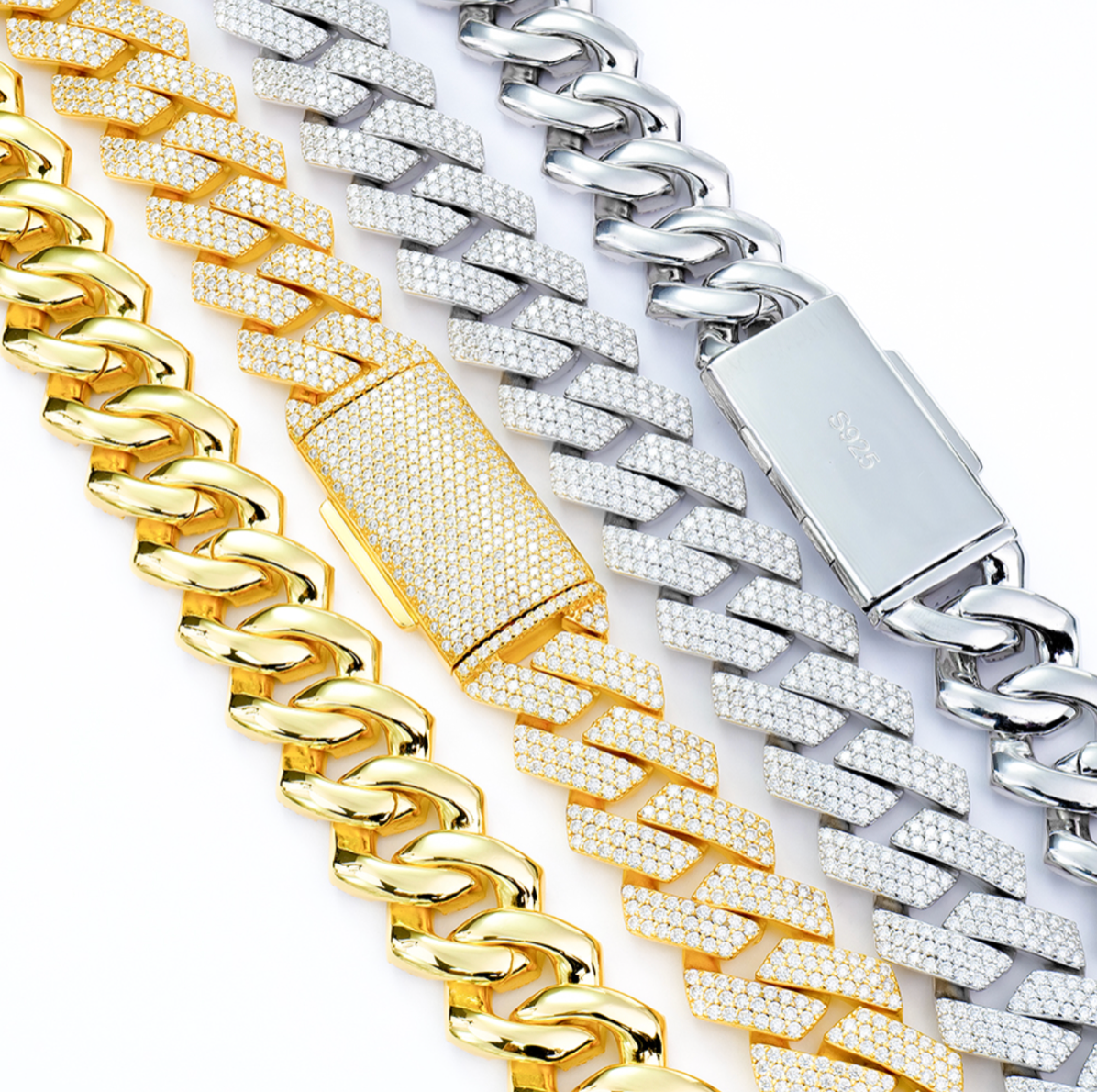 VVS1 Moissanite 20mm Three Rows Cuban Link Chain