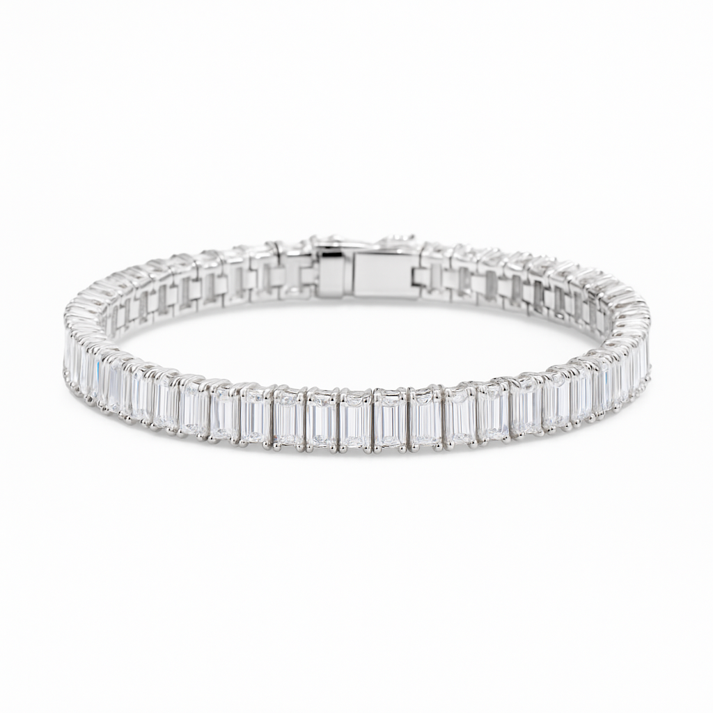 VVS1 Moissanite 5mm × 3mm Baguette Emerald Cut Tennis Bracelet