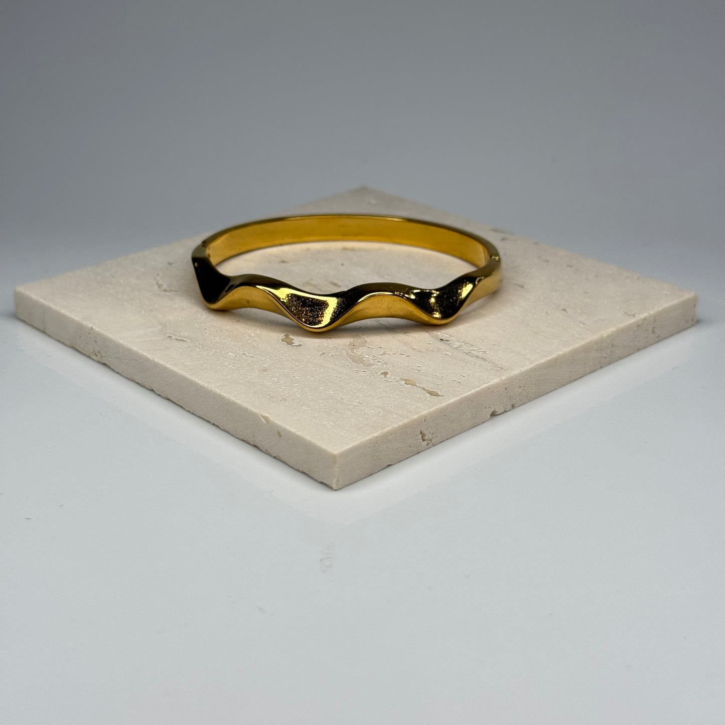 5A+ CZ Simple Wave Style Bangle Bracelet - Gold Plated - DEAL OF THE DAY