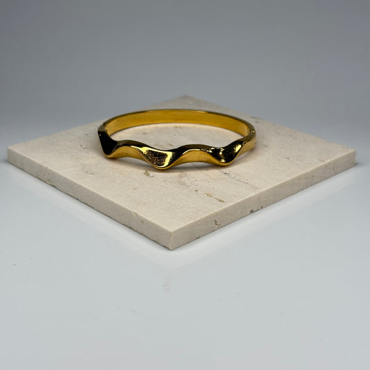 5A+ CZ Simple Wave Style Bangle Bracelet - Gold Plated - DEAL OF THE DAY