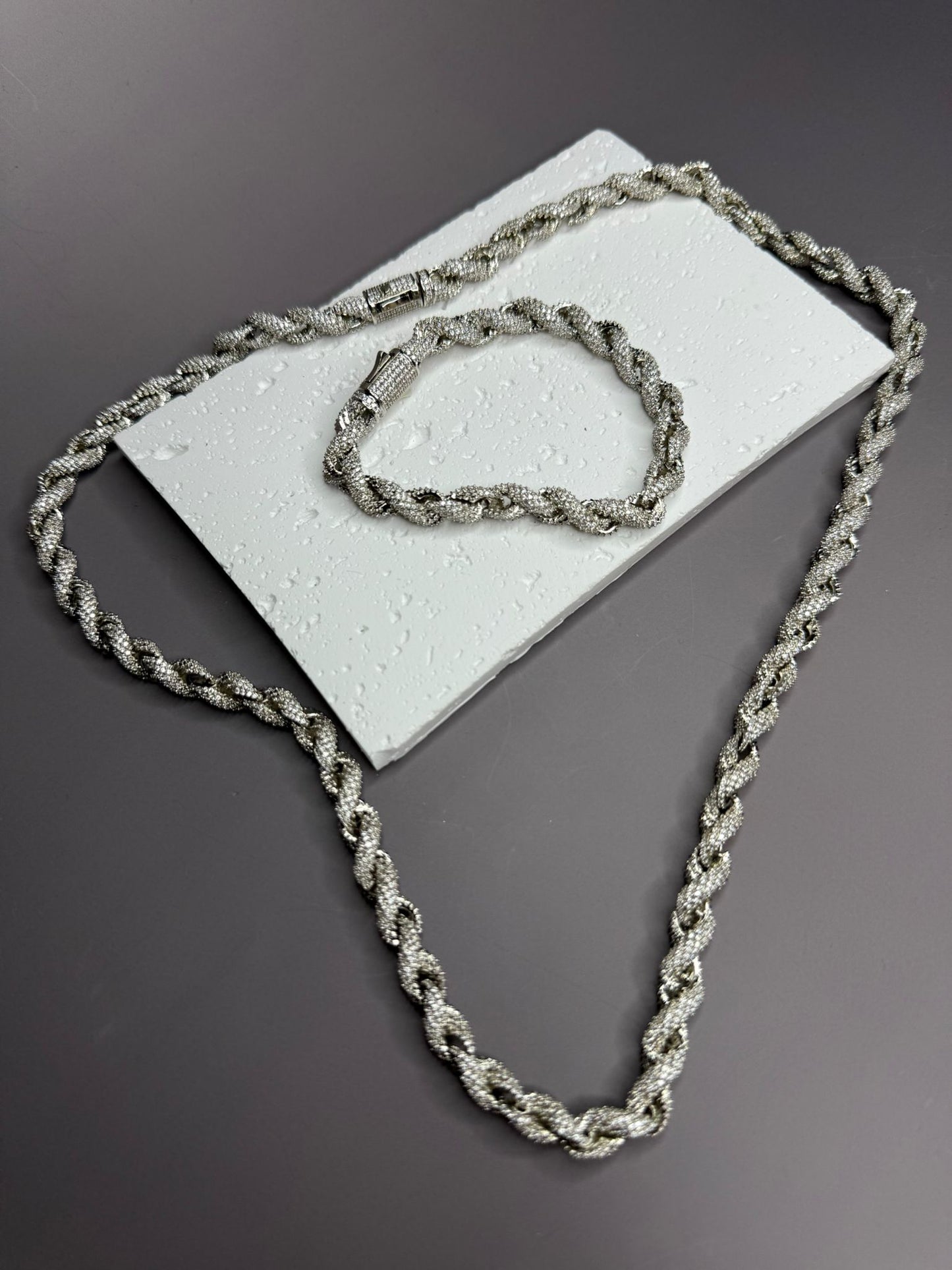 VVS1 Moissanite 8mm Tennis Cuban Rope Style Chain & Bracelet (Set) - DEAL OF THE DAY