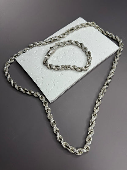 VVS1 Moissanite 8mm Tennis Cuban Rope Style Chain & Bracelet (Set) - DEAL OF THE DAY