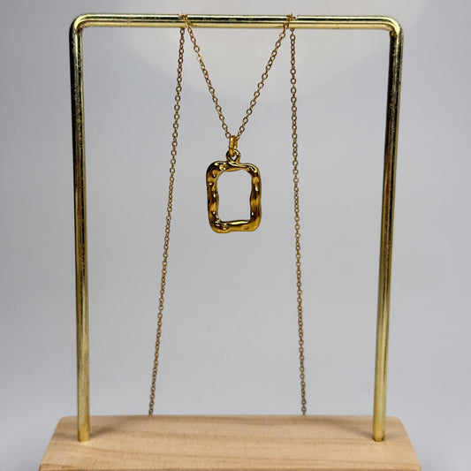Rippled Square Frame Pendant – Gold Plated - DEAL OF THE DAY