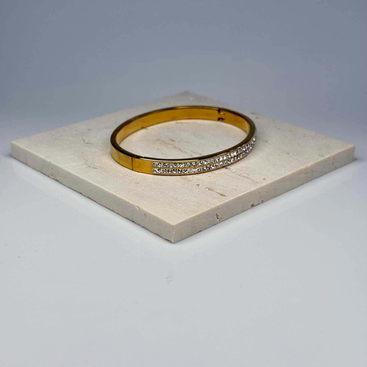 5A+ CZ Crystal Duo Strip Bangle Bracelet – Gold Plated - DEAL OF THE DAY