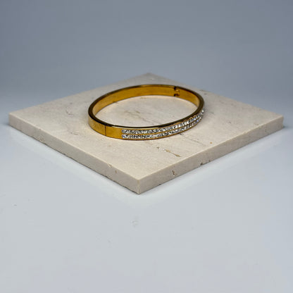 5A+ CZ Crystal Duo Strip Bangle Bracelet – Gold Plated - DEAL OF THE DAY
