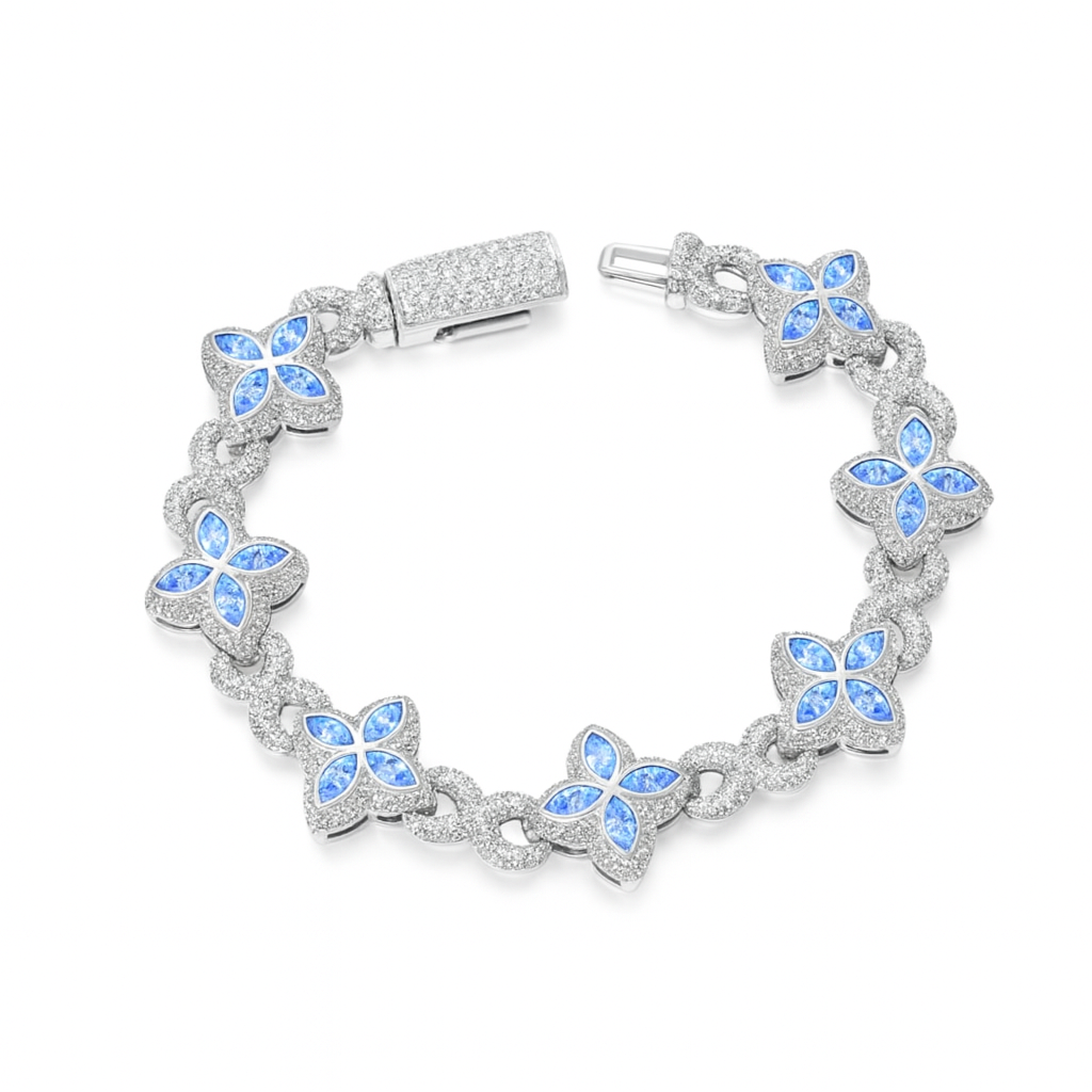 5A+ CZ 19mm Cuban Cluster Hexagon Shapes Infinity Charm Bracelet