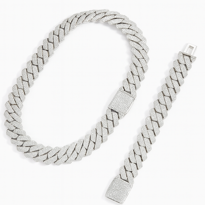 5A+ CZ 20mm Three Rows Cuban Link Chain & Bracelet