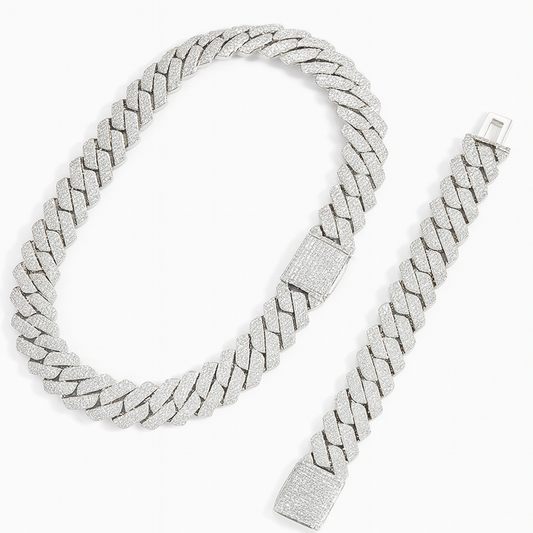 5A+ CZ 20mm Three Rows Cuban Link Chain & Bracelet