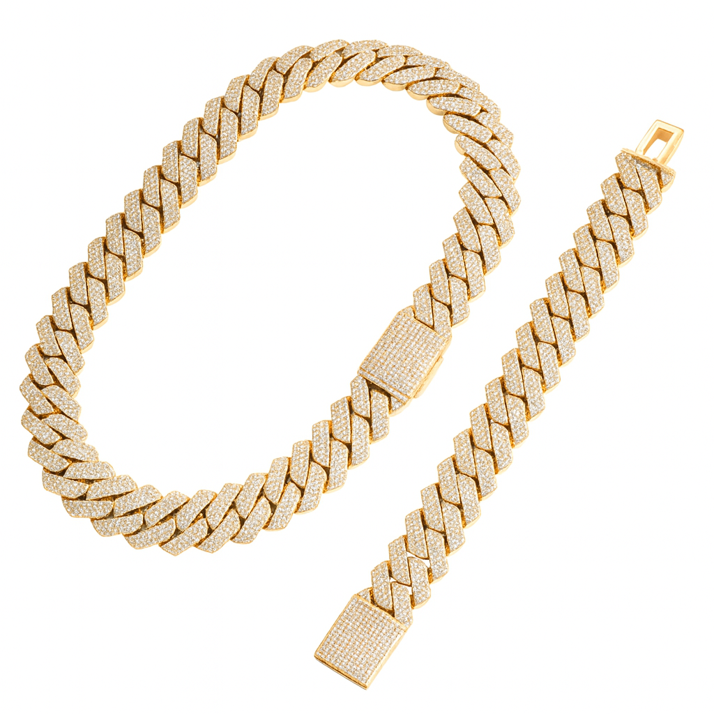 5A+ CZ 20mm Three Rows Cuban Link Chain & Bracelet