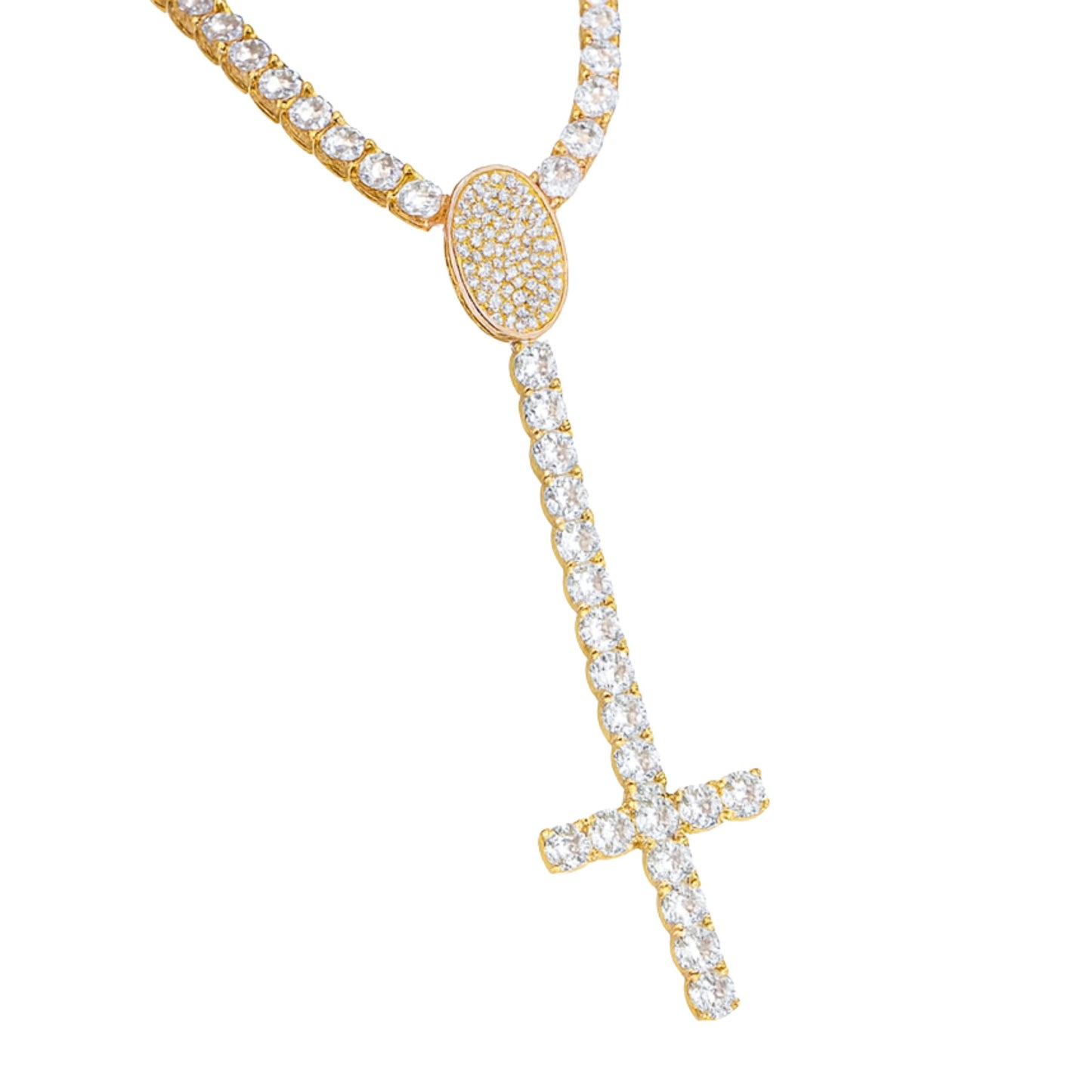 5A+ CZ 5mm Long Cluster Cross Tennis Chain