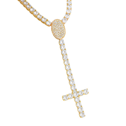 5A+ CZ 5mm Long Cluster Cross Tennis Chain