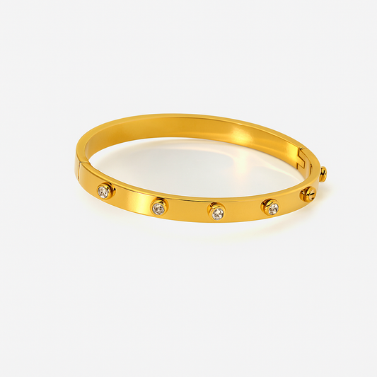 5A+ CZ 6mm Cuff Bangle Bracelet - Gold Plated