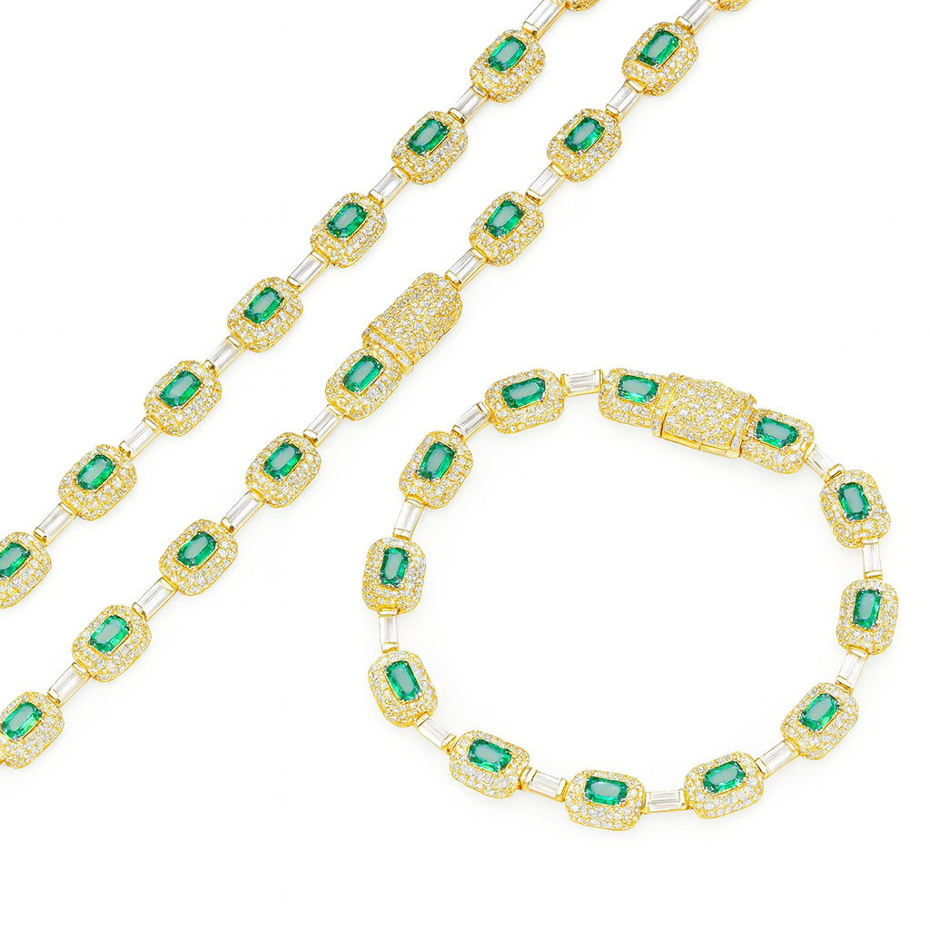 5A+ CZ 7mm Green Baguette Emerald Cushion Cut Bracelet