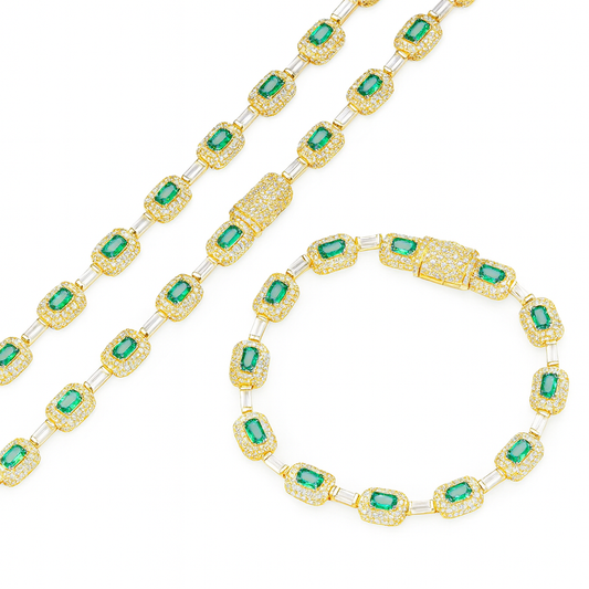 5A+ CZ 7mm Green Baguette Emerald Cushion Cut Bracelet