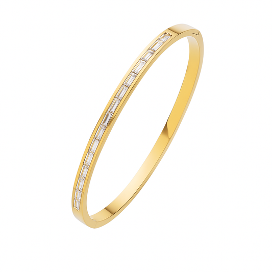 5A+ CZ Baguette Bar Bangle Bracelet – Gold Plated