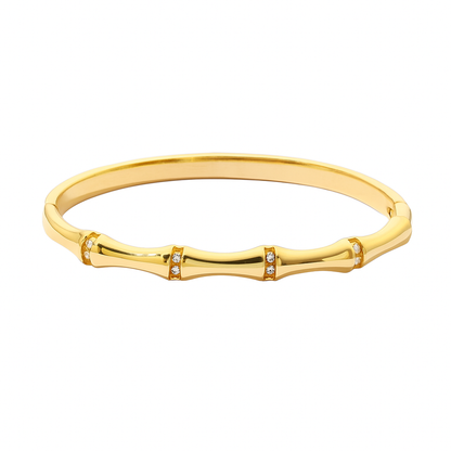 5A+ CZ Bamboo Style Bangle Bracelet - Gold Plated
