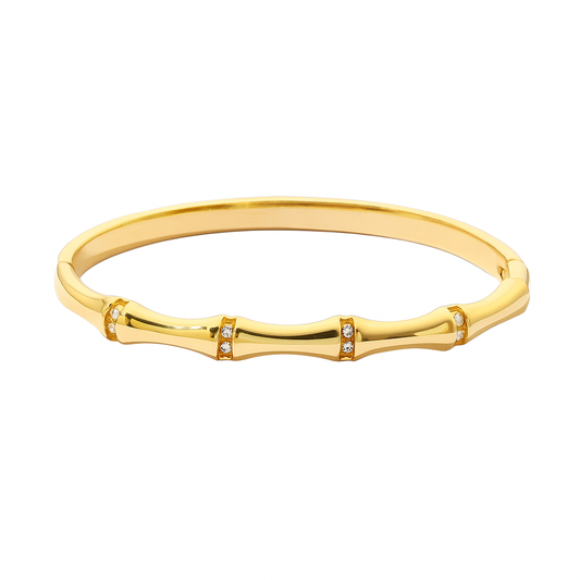 5A+ CZ Bamboo Style Bangle Bracelet - Gold Plated