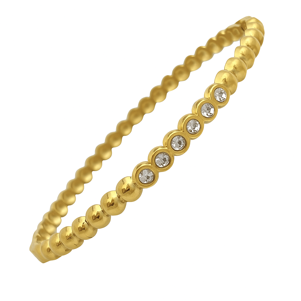 5A+ CZ Beaded Line Bangle Bracelet – Gold Plated