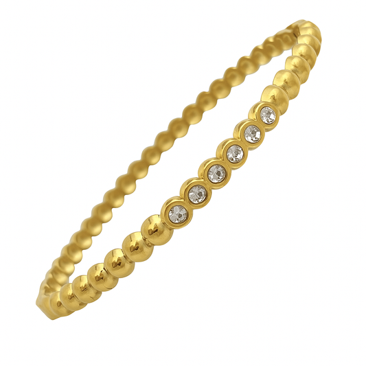 5A+ CZ Beaded Line Bangle Bracelet – Gold Plated
