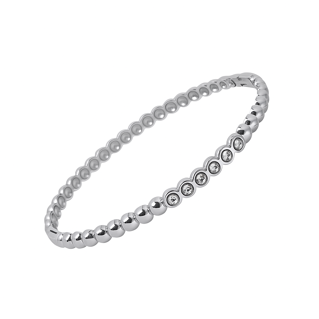 5A+ CZ Beaded Line Bangle Bracelet – Gold Plated