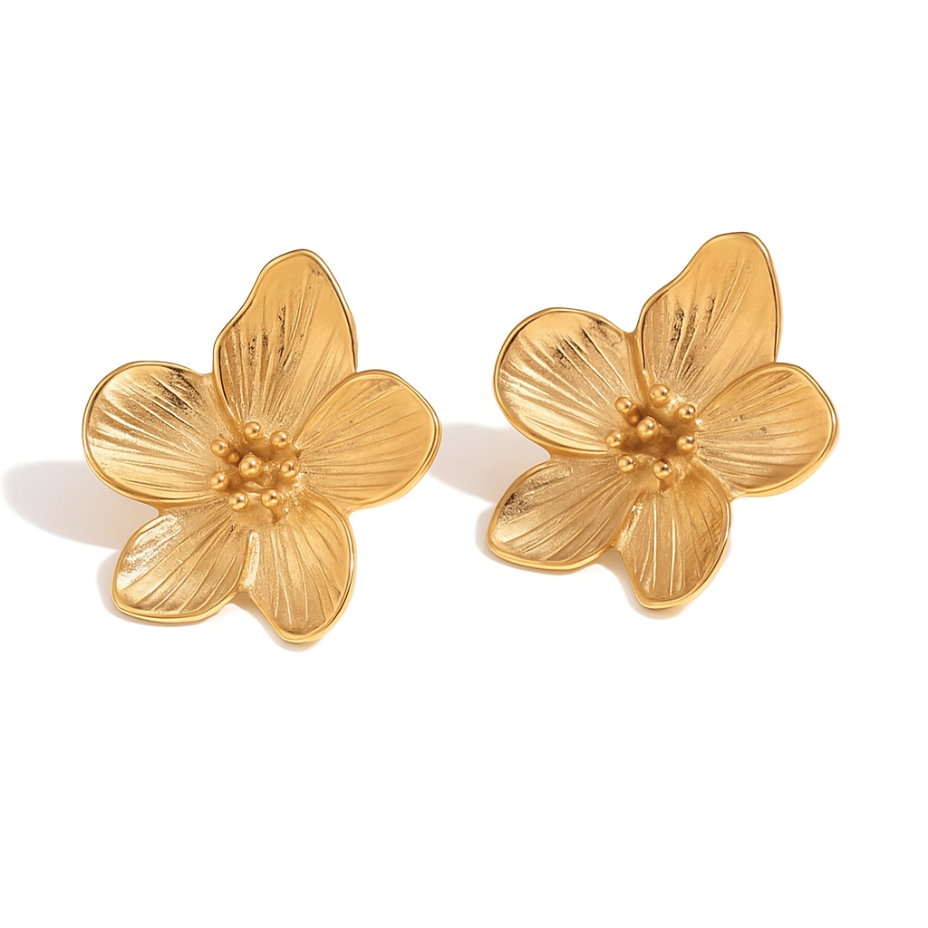 Bloom Petal Stud Earrings - Gold Plated