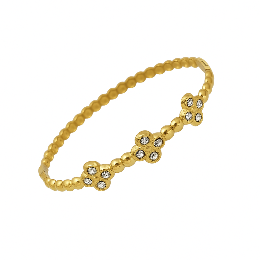 5A+ CZ Clover Style Bangle Bracelet – Gold Plated
