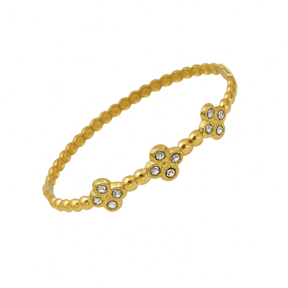 5A+ CZ Clover Style Bangle Bracelet – Gold Plated