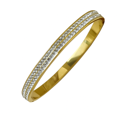 5A+ CZ Crystal Duo Strip Bangle Bracelet – Gold Plated