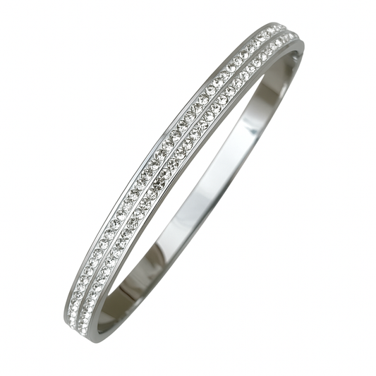 5A+ CZ Crystal Duo Strip Bangle Bracelet – Gold Plated