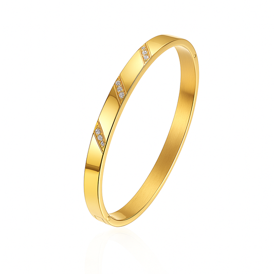 5A+ CZ Diagonal Slash-Set Bangle Bracelet – Gold Plated