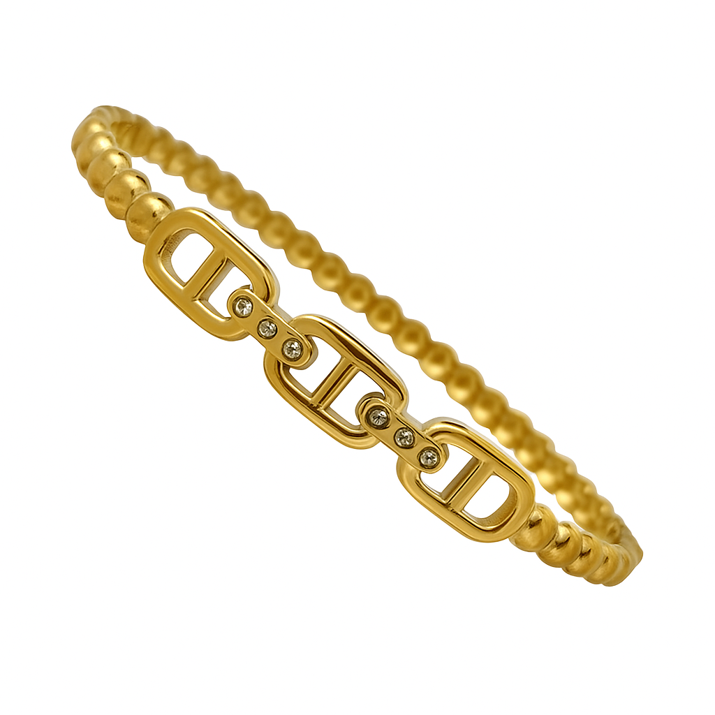 5A+ CZ Double-D Link Bangle Bracelet – Gold Plated