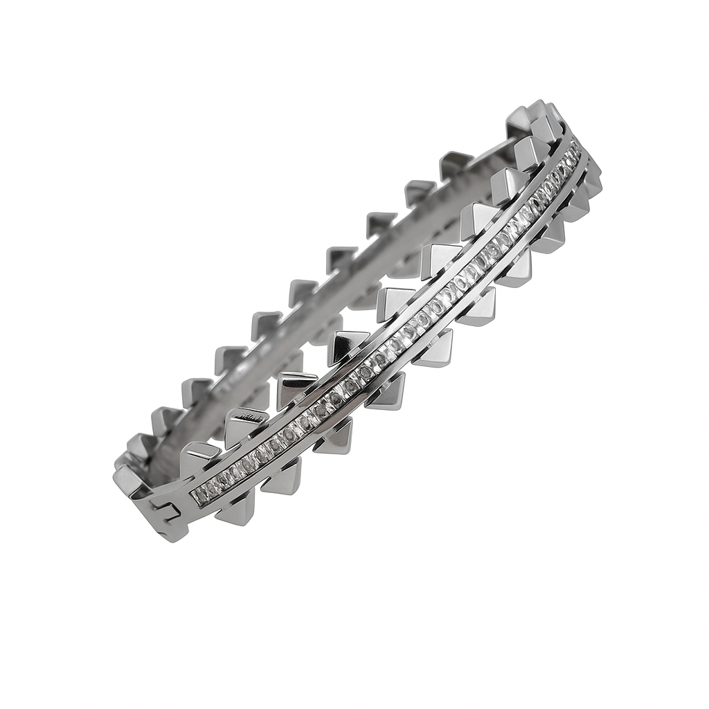 5A+ CZ Geometric Arrow Bangle Bracelet - Gold Plated